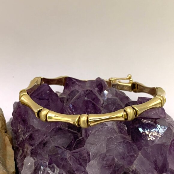 14K Gold Bamboo Estate Bracelet 7" Gorgeous Textured & Shiny J835 - Picture 3 of 7